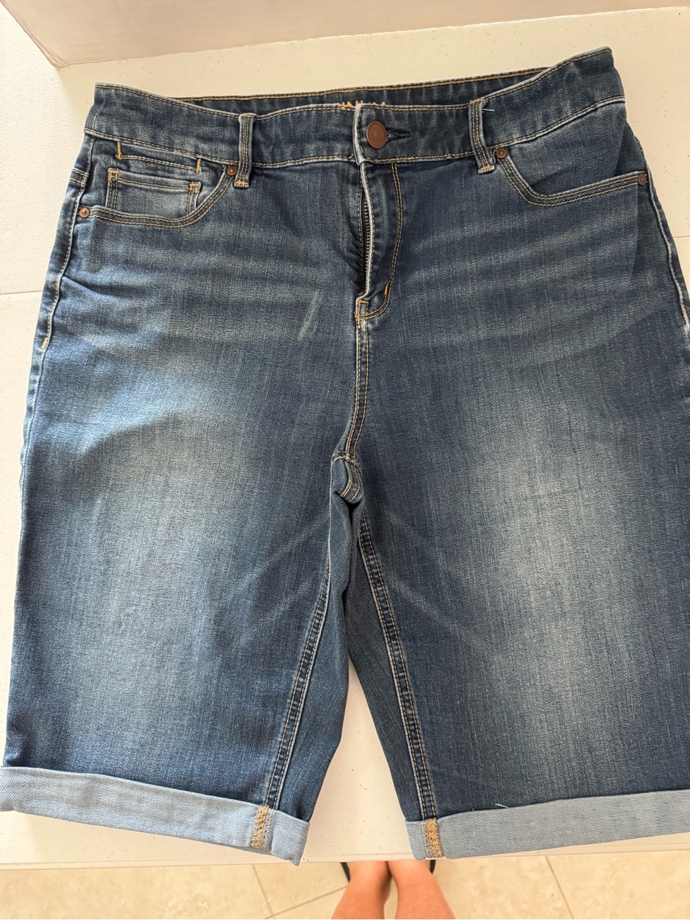 Chico’s Women’s Mid Wash Denim Bermuda Shorts - Blue